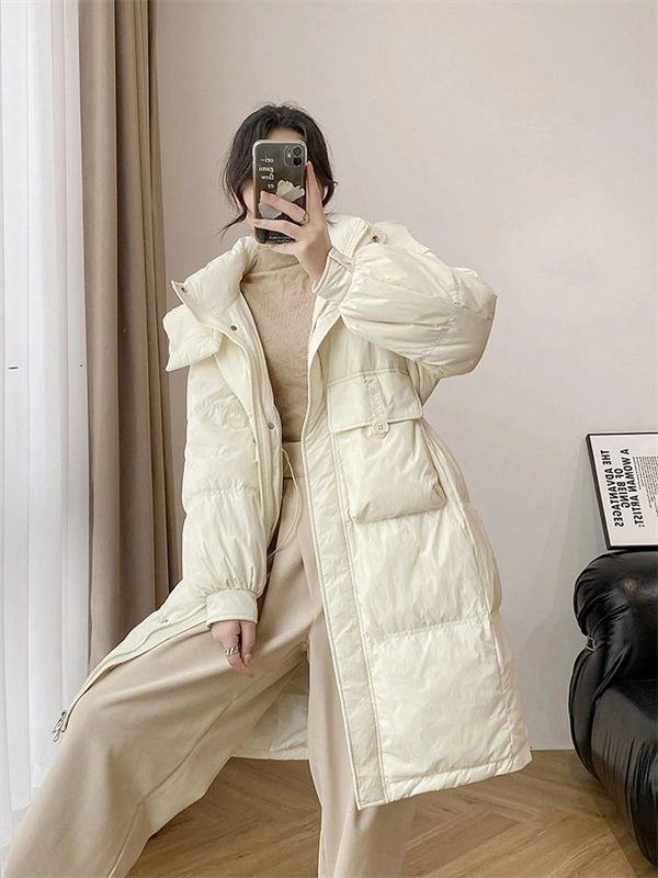 Women's Hooded Down Coat – Mid-Length Winter Jacket, Thick Warm Outerwear