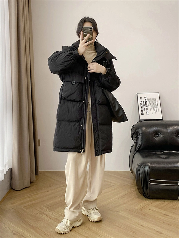 Women's Hooded Down Coat – Mid-Length Winter Jacket, Thick Warm Outerwear