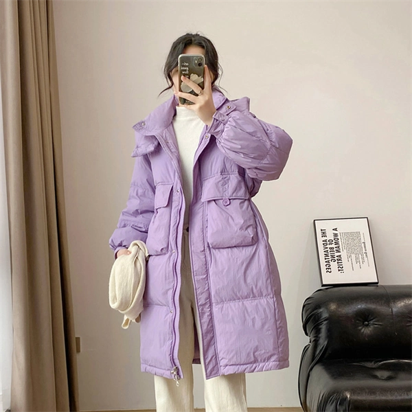 Women's Hooded Down Coat – Mid-Length Winter Jacket, Thick Warm Outerwear