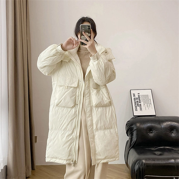 Women's Hooded Down Coat – Mid-Length Winter Jacket, Thick Warm Outerwear