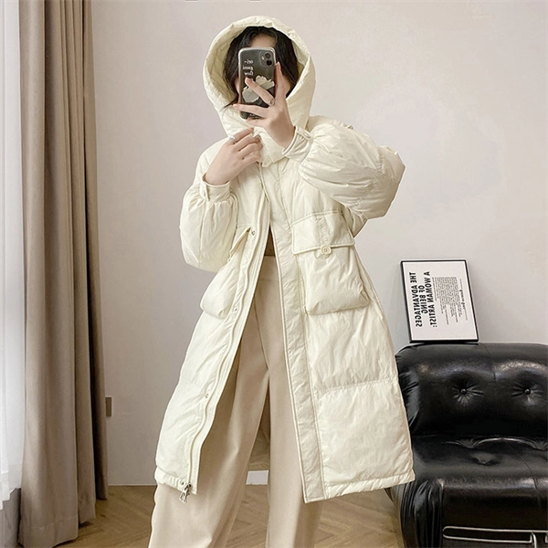 Women's Hooded Down Coat – Mid-Length Winter Jacket, Thick Warm Outerwear