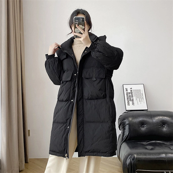 Women's Hooded Down Coat – Mid-Length Winter Jacket, Thick Warm Outerwear