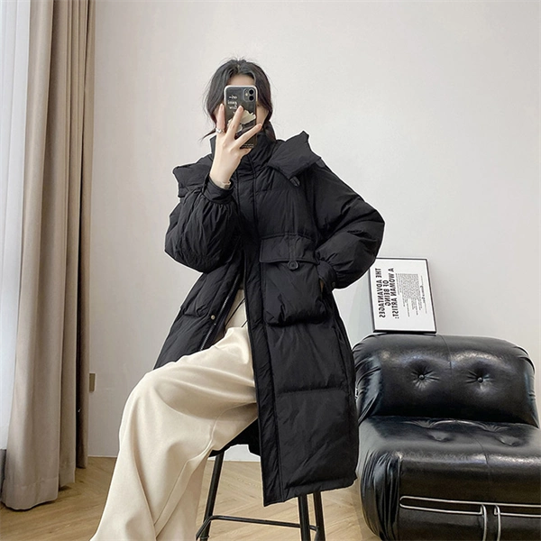 Women's Hooded Down Coat – Mid-Length Winter Jacket, Thick Warm Outerwear