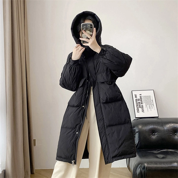 Women's Hooded Down Coat – Mid-Length Winter Jacket, Thick Warm Outerwear