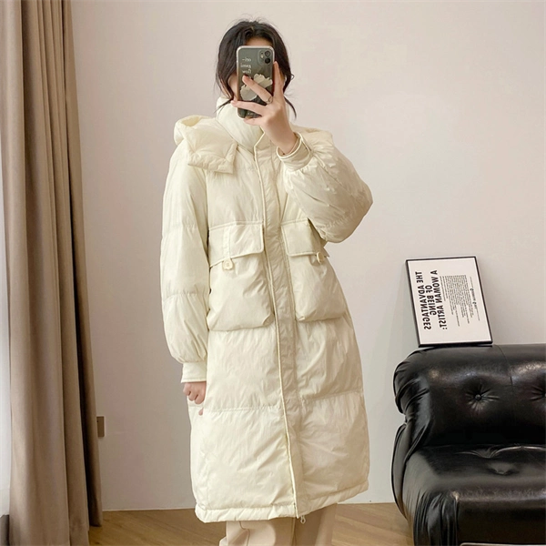 Women's Hooded Down Coat – Mid-Length Winter Jacket, Thick Warm Outerwear
