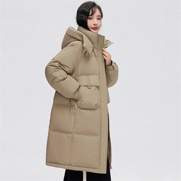Women's Hooded Down Coat – Mid-Length Winter Jacket, Thick Warm Outerwear