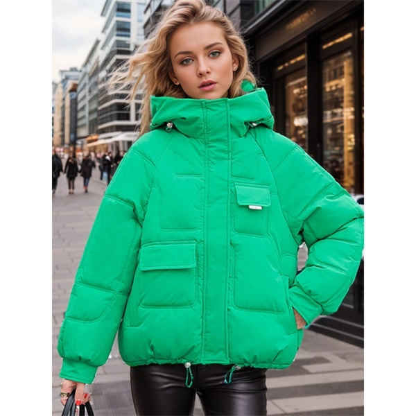 Women's Hooded Puffer Jacket - Winter Thick Quilted Coat with Multi-Pockets, Plus Size Available