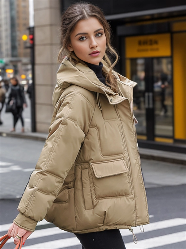 Women's Hooded Puffer Jacket - Winter Thick Quilted Coat with Multi-Pockets, Plus Size Available