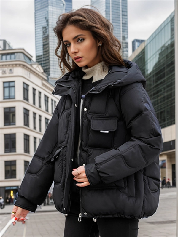 Women's Hooded Puffer Jacket - Winter Thick Quilted Coat with Multi-Pockets, Plus Size Available