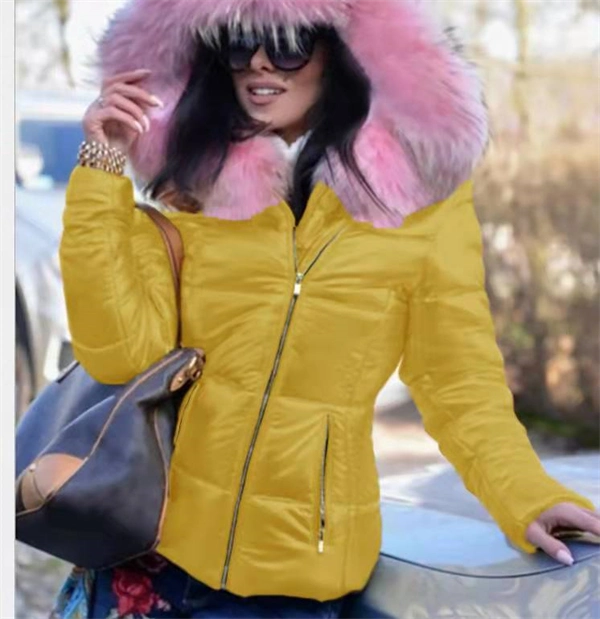 Women's Hooded Puffer Jacket with Fur Collar – Cozy Winter Parka Outerwear