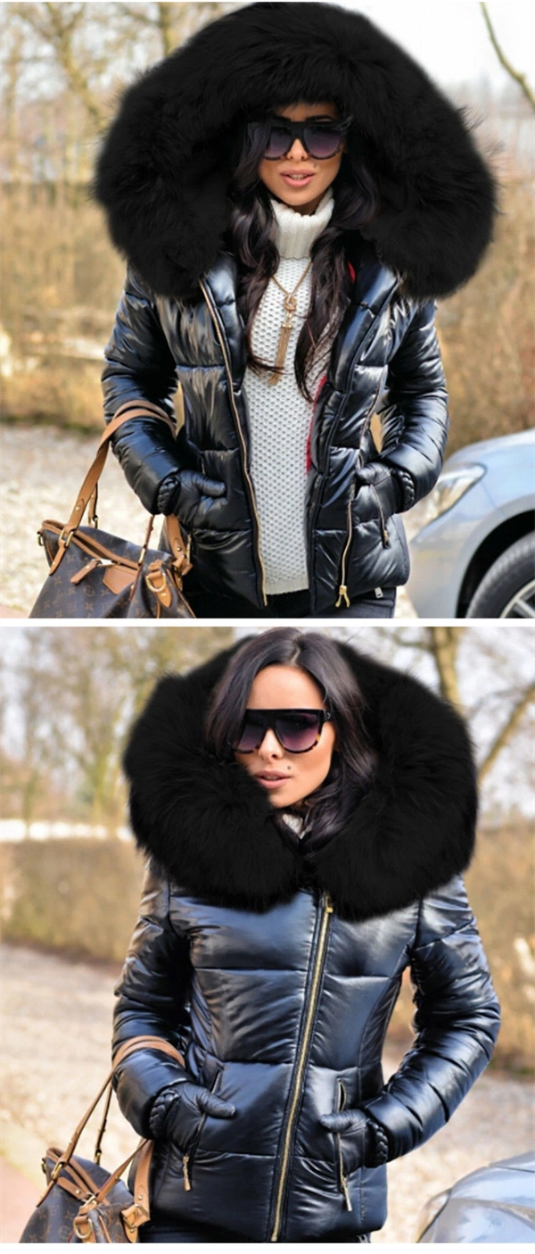 Women's Hooded Puffer Jacket with Fur Collar – Cozy Winter Parka Outerwear