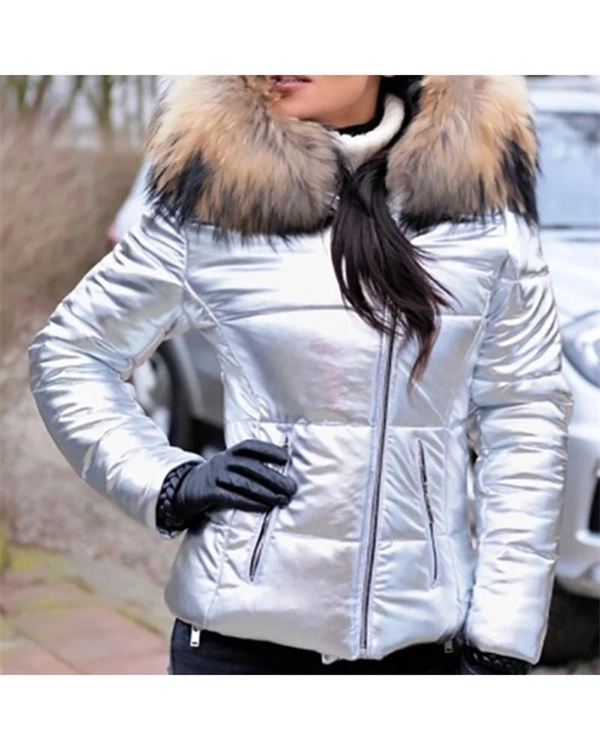 Women's Hooded Puffer Jacket with Fur Collar – Cozy Winter Parka Outerwear