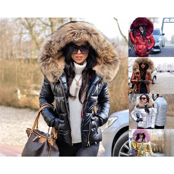 Women's Hooded Puffer Jacket with Fur Collar – Cozy Winter Parka Outerwear