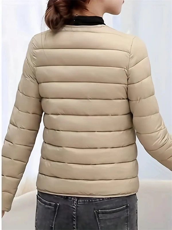 Women’s Lightweight V-Neck Down Jacket – Warm Winter Coat, Button Front, Long Sleeve, Solid Color, Casual & Portable