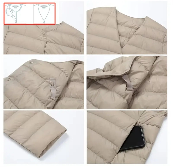 Women’s Lightweight V-Neck Down Jacket – Warm Winter Coat, Button Front, Long Sleeve, Solid Color, Casual & Portable