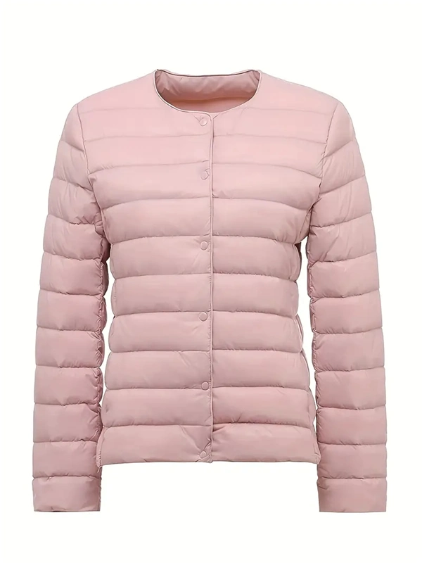 Women’s Lightweight V-Neck Down Jacket – Warm Winter Coat, Button Front, Long Sleeve, Solid Color, Casual & Portable