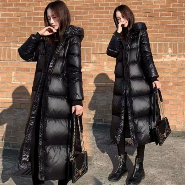 Women's Long Glossy Puffer Coat – 2025 Winter Thick Warm Cotton Jacket