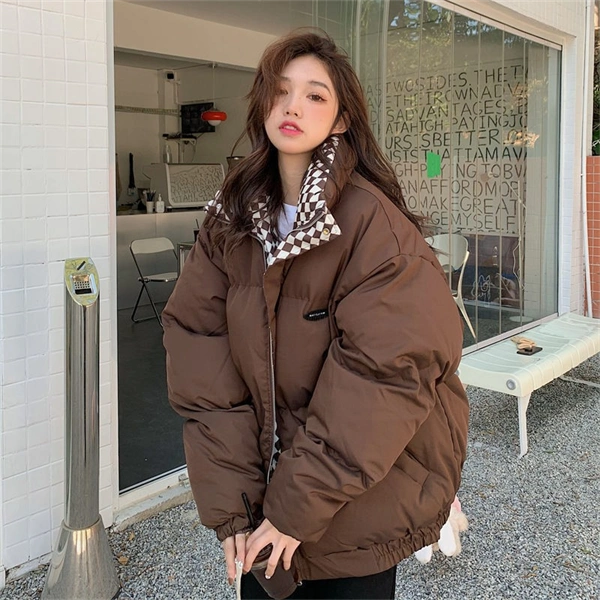 Women's Oversized Puffer Jacket - Thick Winter Down Cotton Coat with Stand Collar