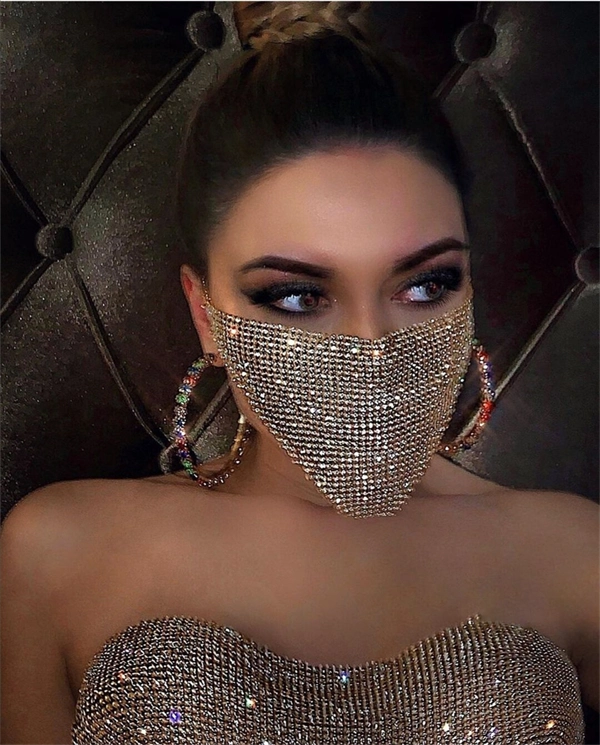 Women's Party Rhinestone Face Mask – Shiny Metallic Mesh Masquerade Club Accessory