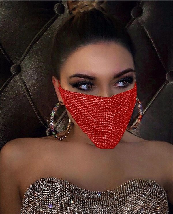 Women's Party Rhinestone Face Mask – Shiny Metallic Mesh Masquerade Club Accessory