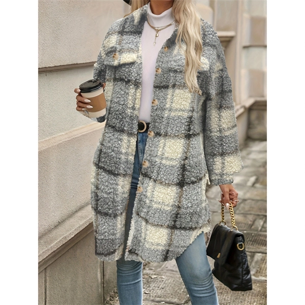 Women's Patchwork Teddy Coat - Fleece Jacket with Buttons for Fall & Winter