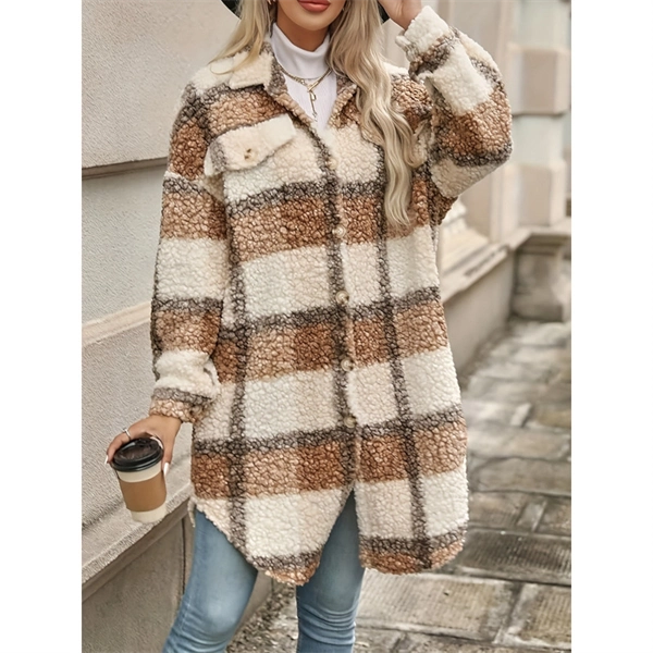 Women's Patchwork Teddy Coat - Fleece Jacket with Buttons for Fall & Winter