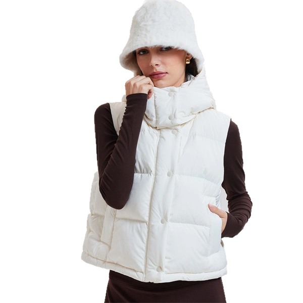 Women's Puffer Vest – White Goose Down Hooded Jacket