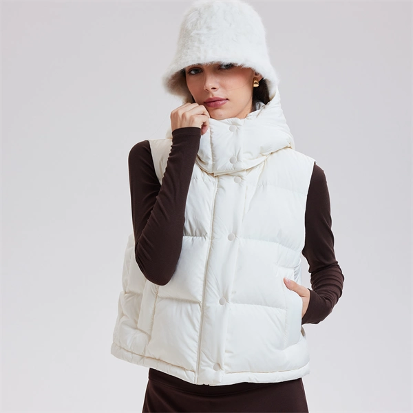 Women's Puffer Vest – White Goose Down Hooded Jacket