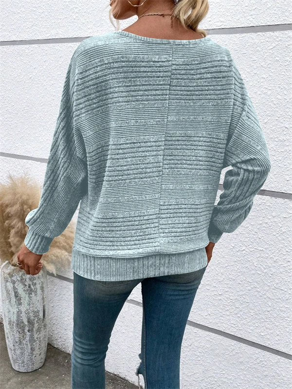 Women's Ribbed Dolman Sleeve Sweater - Relaxed Fit Pullover with Stretch, Solid Colors for Fall & Winter