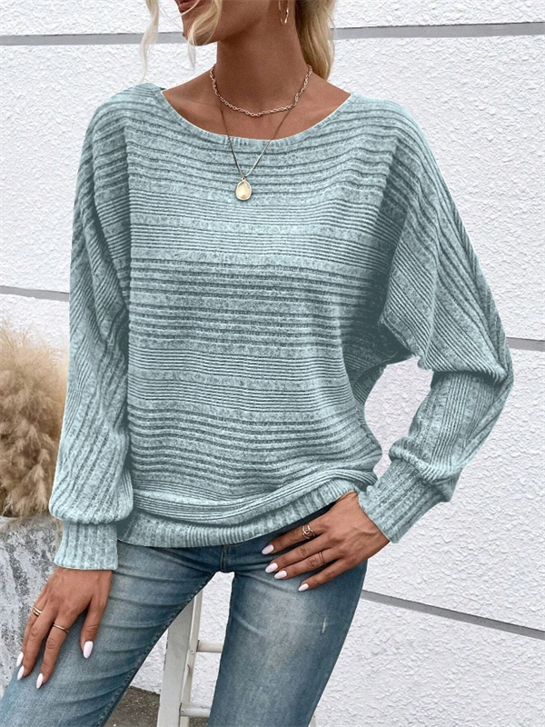 Women's Ribbed Dolman Sleeve Sweater - Relaxed Fit Pullover with Stretch, Solid Colors for Fall & Winter