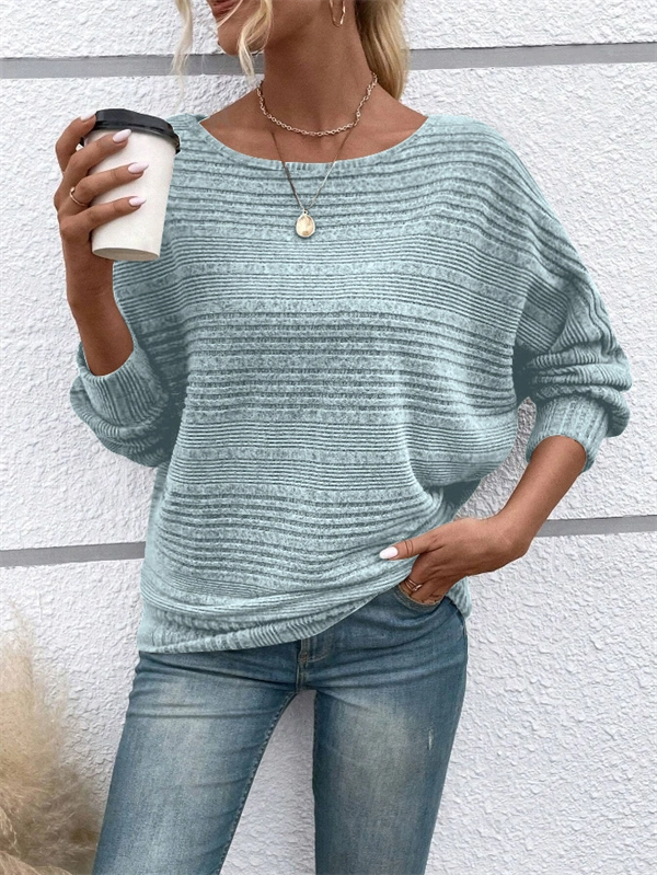 Women's Ribbed Dolman Sleeve Sweater - Relaxed Fit Pullover with Stretch, Solid Colors for Fall & Winter