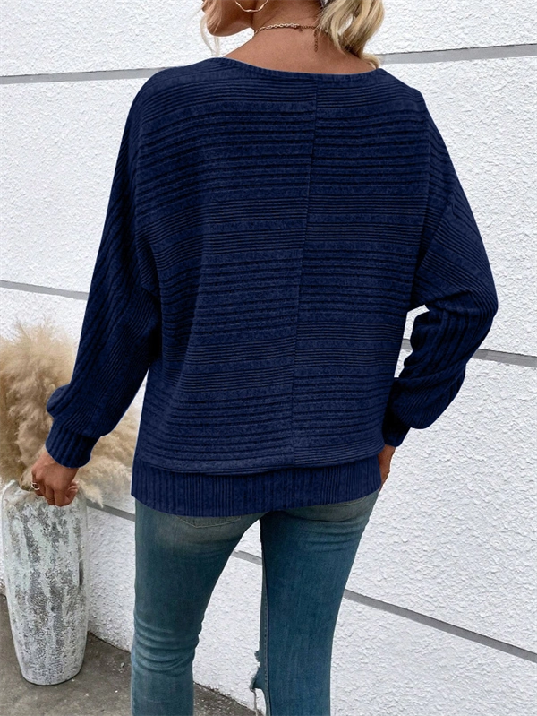 Women's Ribbed Dolman Sleeve Sweater - Relaxed Fit Pullover with Stretch, Solid Colors for Fall & Winter