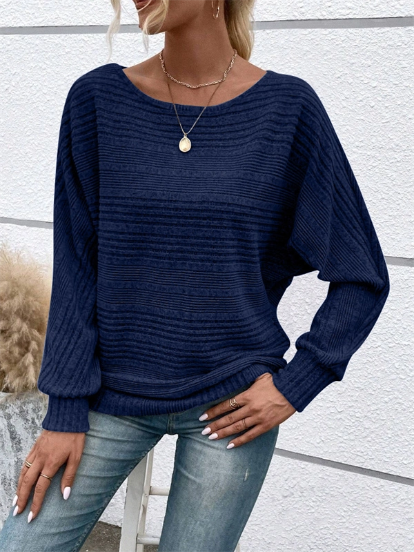 Women's Ribbed Dolman Sleeve Sweater - Relaxed Fit Pullover with Stretch, Solid Colors for Fall & Winter