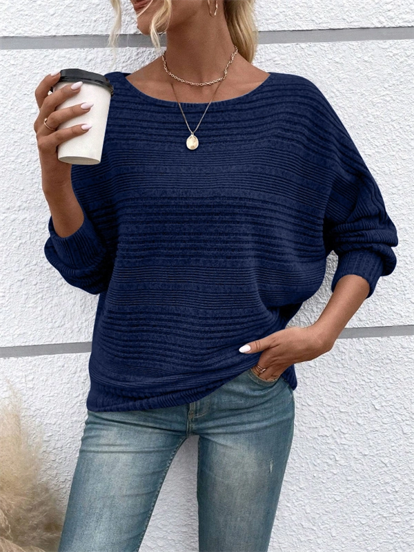 Women's Ribbed Dolman Sleeve Sweater - Relaxed Fit Pullover with Stretch, Solid Colors for Fall & Winter
