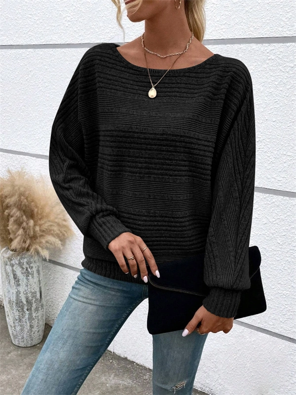Women's Ribbed Dolman Sleeve Sweater - Relaxed Fit Pullover with Stretch, Solid Colors for Fall & Winter
