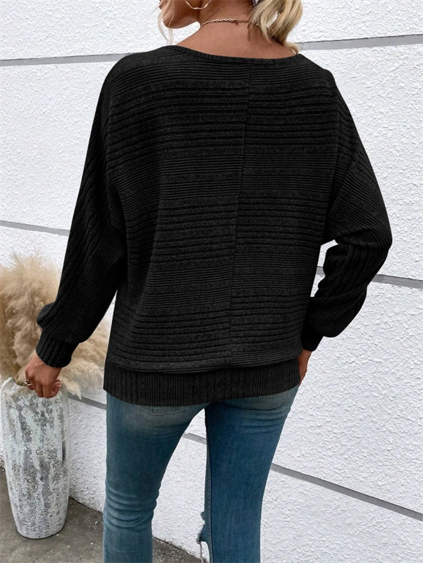 Women's Ribbed Dolman Sleeve Sweater - Relaxed Fit Pullover with Stretch, Solid Colors for Fall & Winter