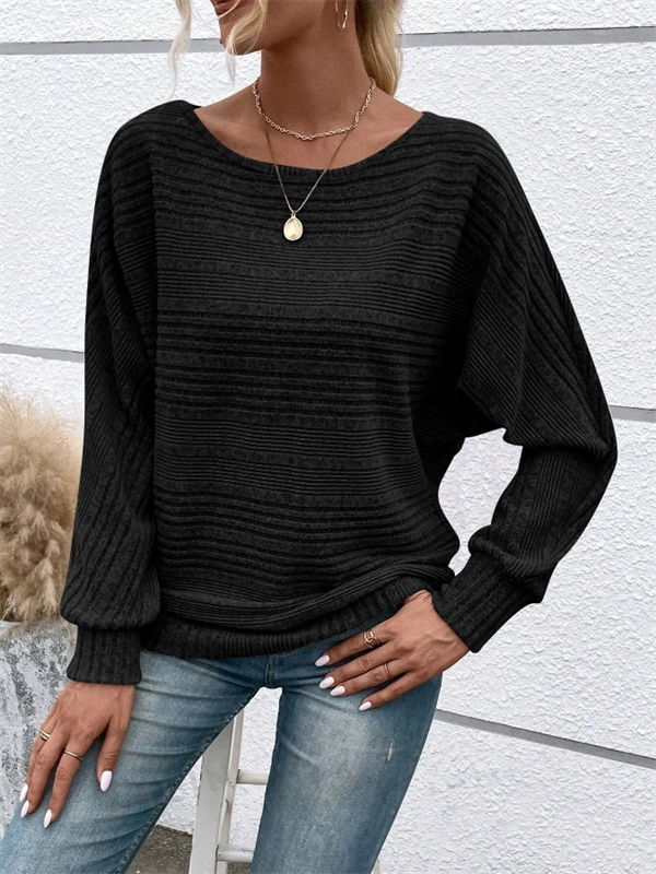 Women's Ribbed Dolman Sleeve Sweater - Relaxed Fit Pullover with Stretch, Solid Colors for Fall & Winter