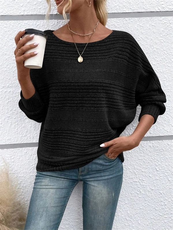 Women's Ribbed Dolman Sleeve Sweater - Relaxed Fit Pullover with Stretch, Solid Colors for Fall & Winter