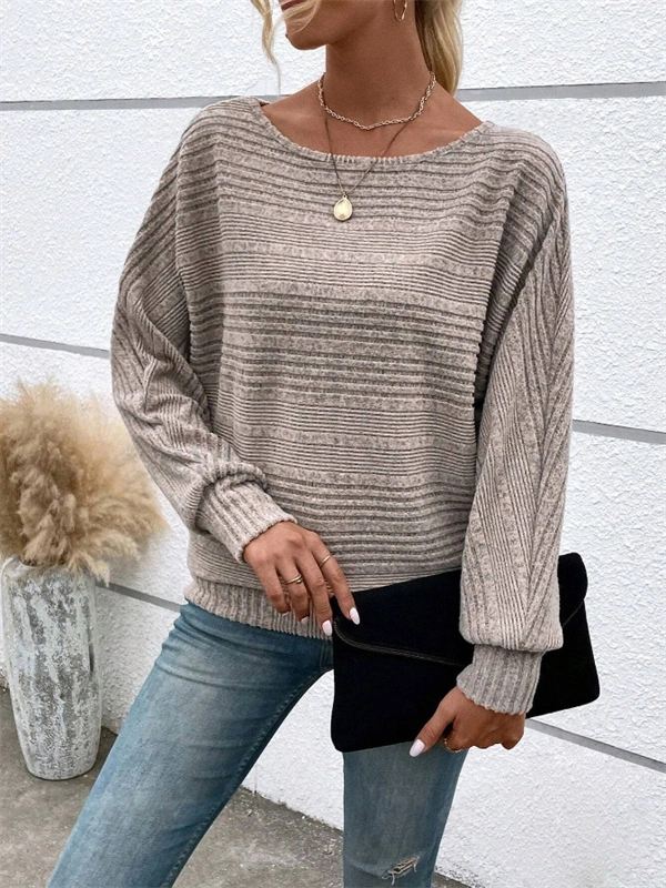 Women's Ribbed Dolman Sleeve Sweater - Relaxed Fit Pullover with Stretch, Solid Colors for Fall & Winter