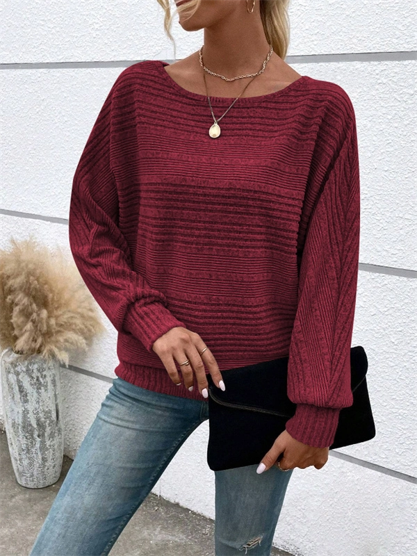 Women's Ribbed Dolman Sleeve Sweater - Relaxed Fit Pullover with Stretch, Solid Colors for Fall & Winter