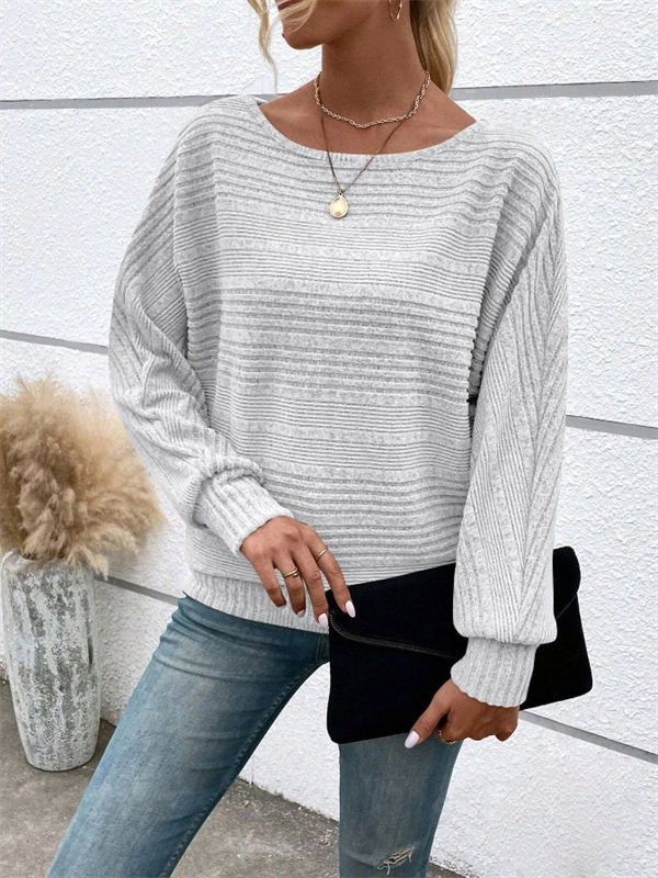 Women's Ribbed Dolman Sleeve Sweater - Relaxed Fit Pullover with Stretch, Solid Colors for Fall & Winter
