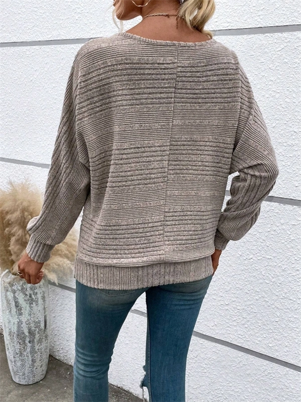 Women's Ribbed Dolman Sleeve Sweater - Relaxed Fit Pullover with Stretch, Solid Colors for Fall & Winter