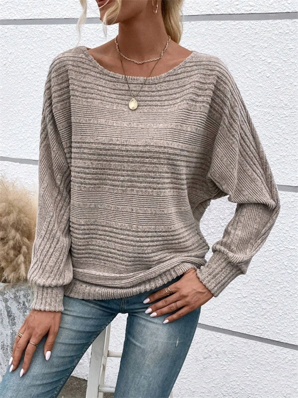 Women's Ribbed Dolman Sleeve Sweater - Relaxed Fit Pullover with Stretch, Solid Colors for Fall & Winter