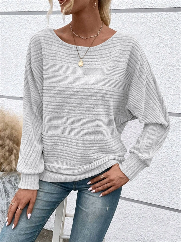 Women's Ribbed Dolman Sleeve Sweater - Relaxed Fit Pullover with Stretch, Solid Colors for Fall & Winter