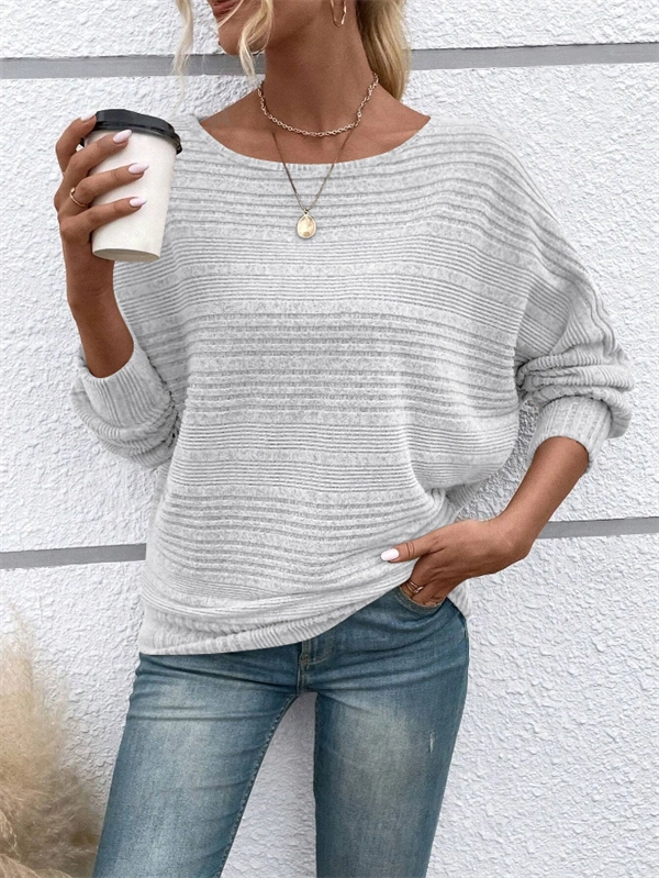 Women's Ribbed Dolman Sleeve Sweater - Relaxed Fit Pullover with Stretch, Solid Colors for Fall & Winter