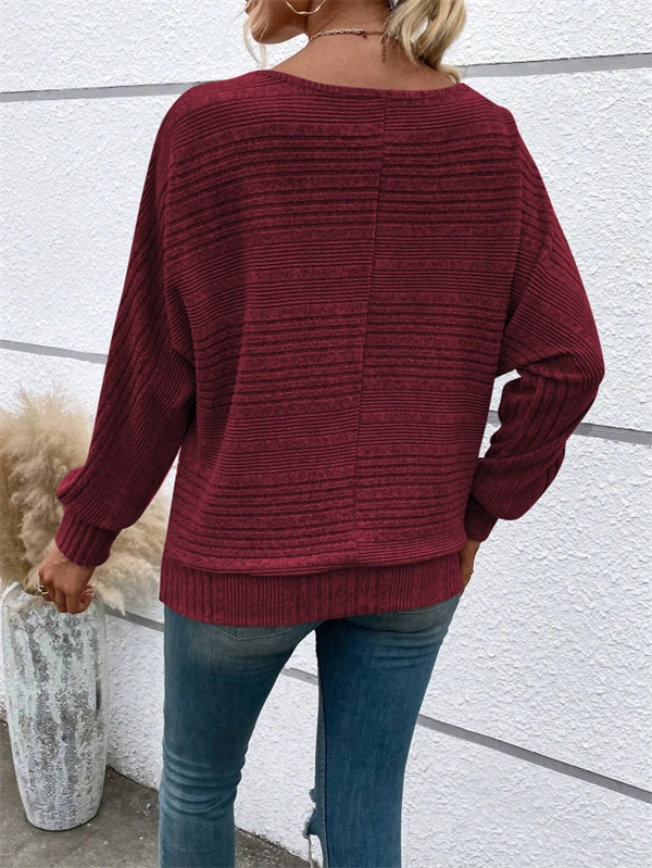 Women's Ribbed Dolman Sleeve Sweater - Relaxed Fit Pullover with Stretch, Solid Colors for Fall & Winter