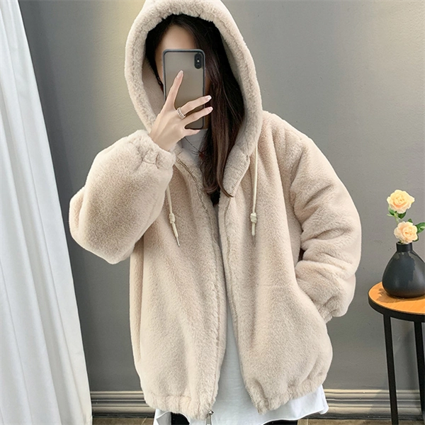 Women’s Thick Plush Wool Coat with Hood
