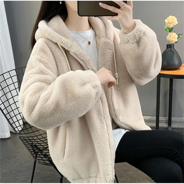 Women’s Thick Plush Wool Coat with Hood