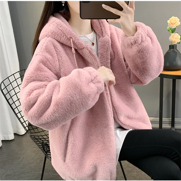 Women’s Thick Plush Wool Coat with Hood