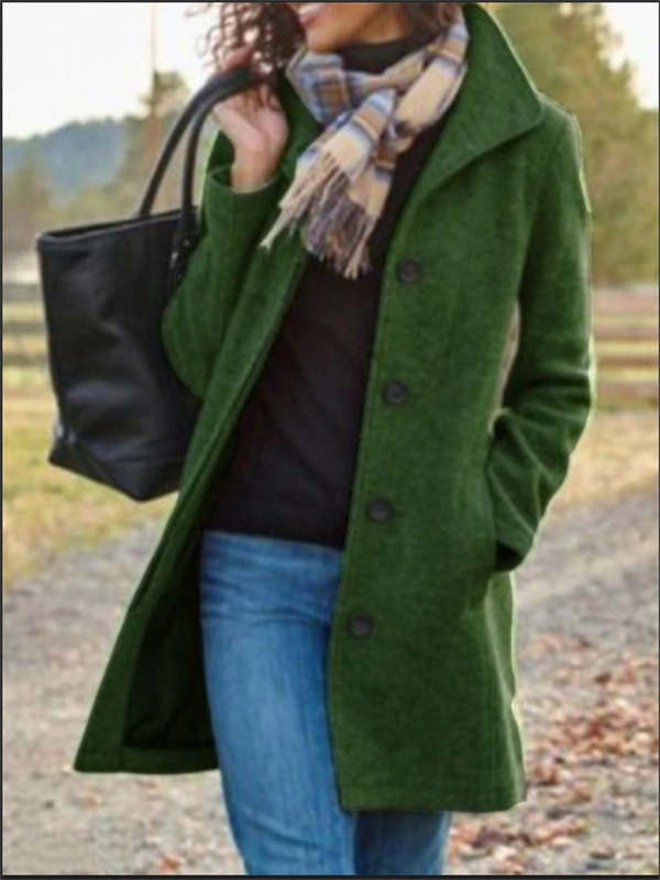 Women's Tweed Coat - Mid-Length Button-Front Jacket with Pockets for Fall & Winter